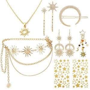 Celestial Jewelry Set with Necklace Earrings Hair Clips Keychain Waist Chain